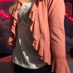 Coral ruffled cardigan